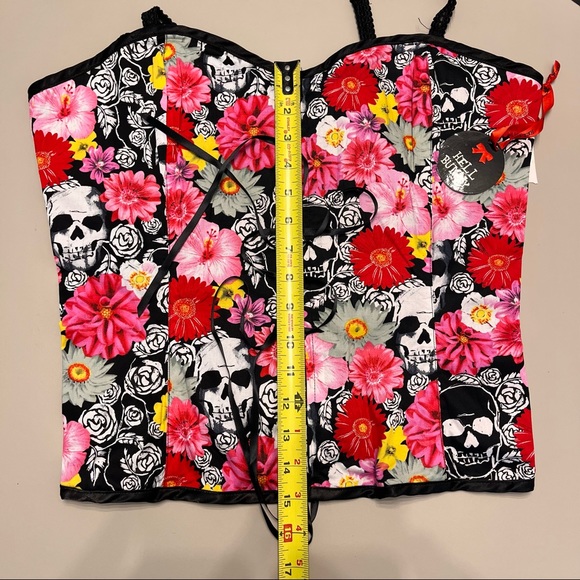 HELL BUNNY Skull & Daisy Floral Corset Top - Picture 9 of 11
